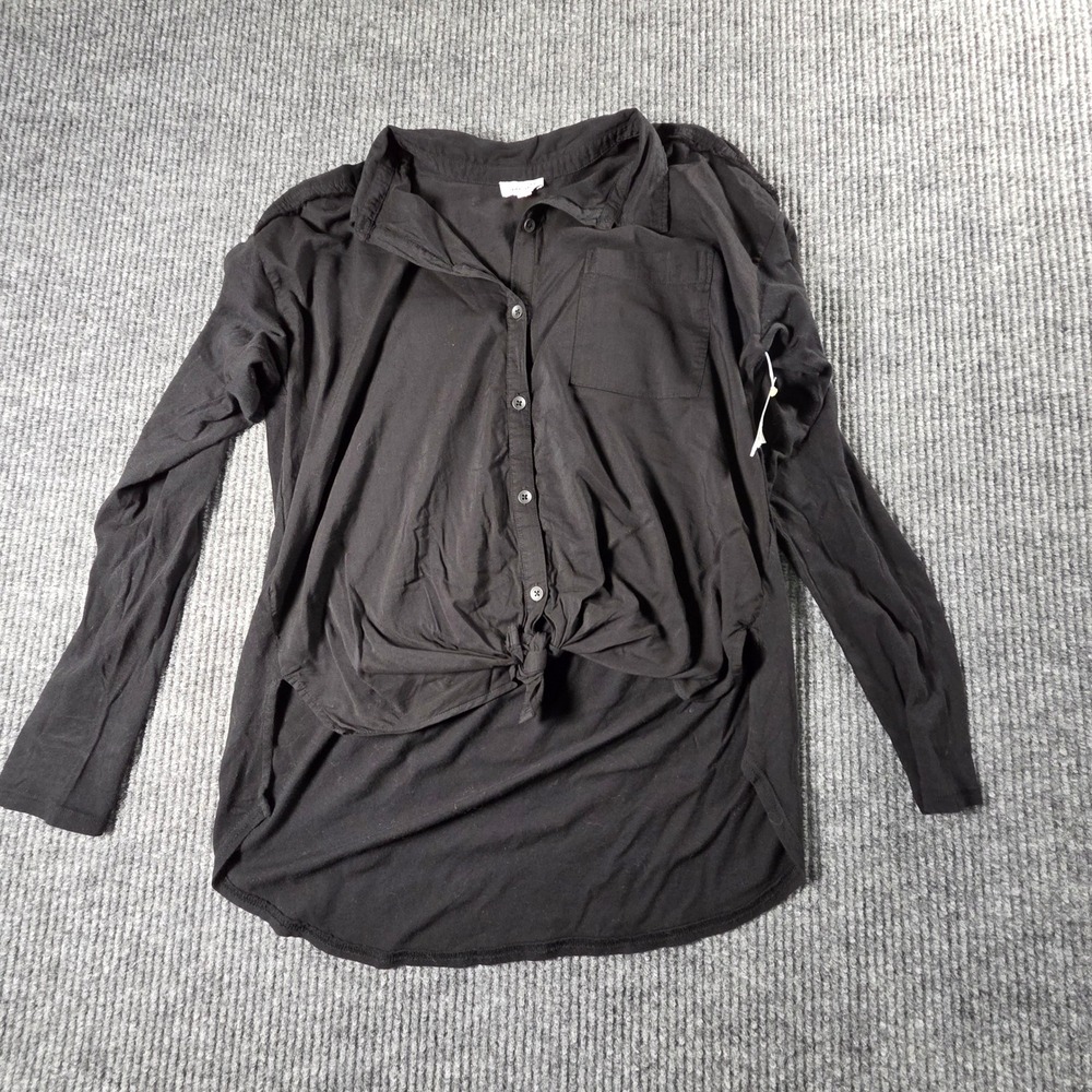 Splendid Womens Black Front Tie Button Down Long Sleeve Shirt Small